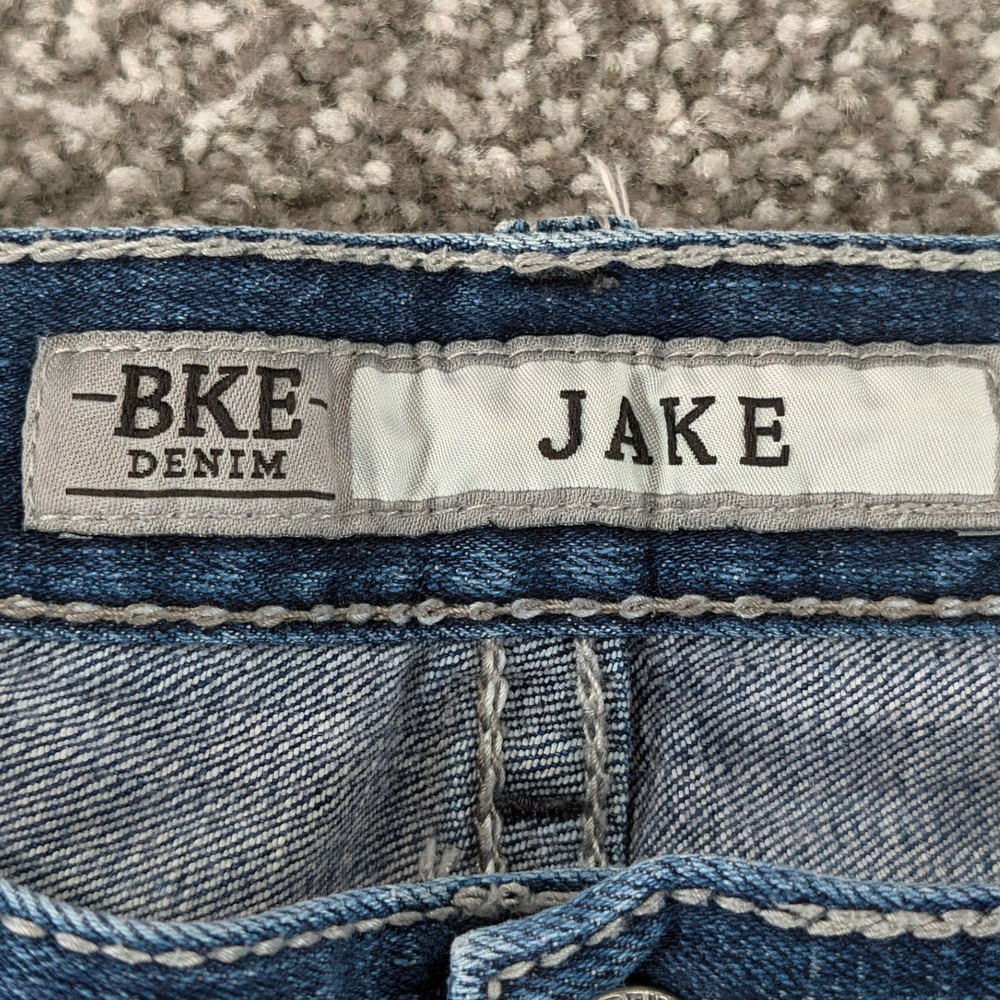 BKE Jake Straight Leg Jeans Mens 33R Medium Wash Denim Blue Contrast Stitch - Picture 4 of 16